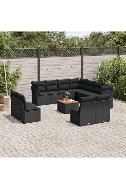 vidaxl Set canapele de gradina, 12 piese, cu perne, negru, poliratan