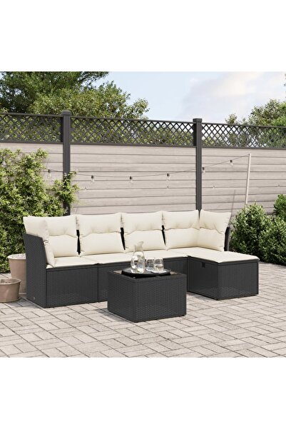 vidaxl Set mobilier de gradina cu perne, 6 piese, negru, poliratan
