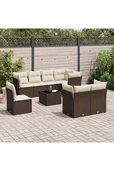 vidaxl Set canapele de gradina cu perne, 9 piese, maro, poliratan