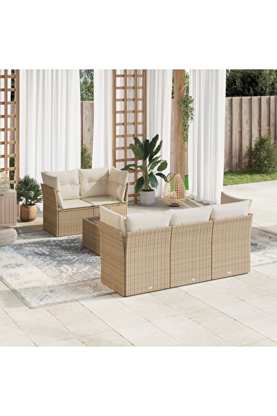 vidaxl Set canapele de gradina cu perne, 6 piese, bej, poliratan