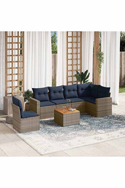 vidaxl Set canapele de gradina cu perne, 7 piese, gri, poliratan