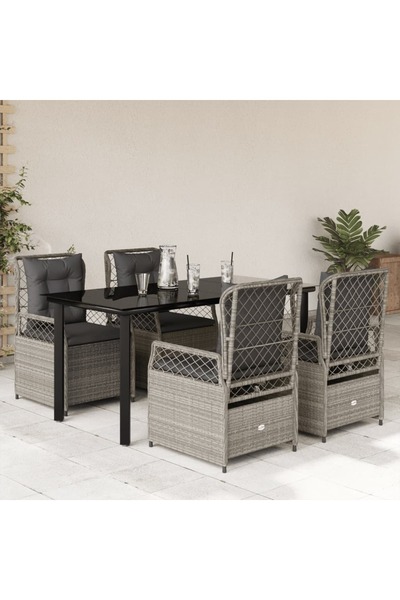 vidaxl Set mobilier de gradina cu perne, 5 piese gri deschis poliratan
