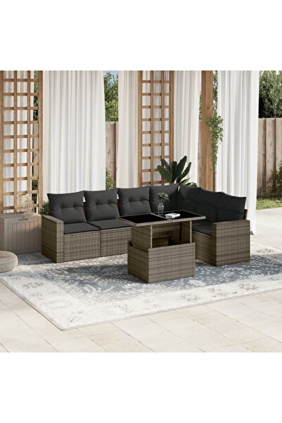 vidaxl Set canapele de gradina, 7 piese, cu perne, gri, poliratan