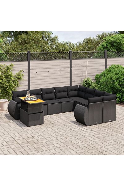 vidaxl Set canapele de gradina cu perne, 10 piese, negru, poliratan