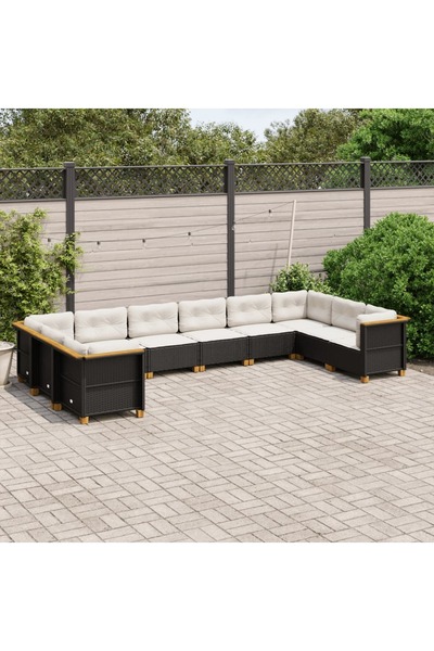 vidaxl Set canapele de gradina cu perne, 10 piese, negru, poliratan