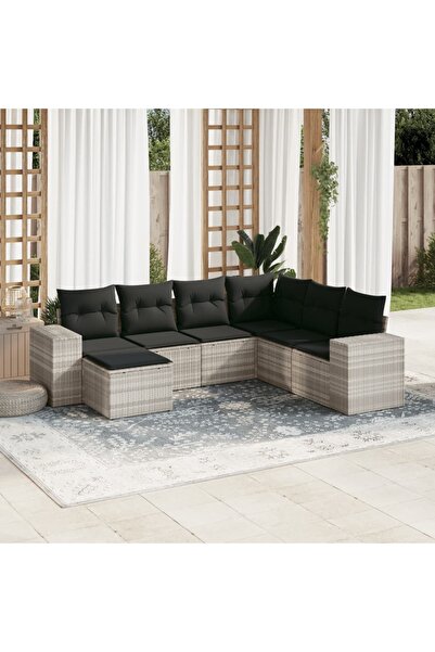 vidaxl Set canapele de gradina cu perne, 7piese gri deschis poliratan