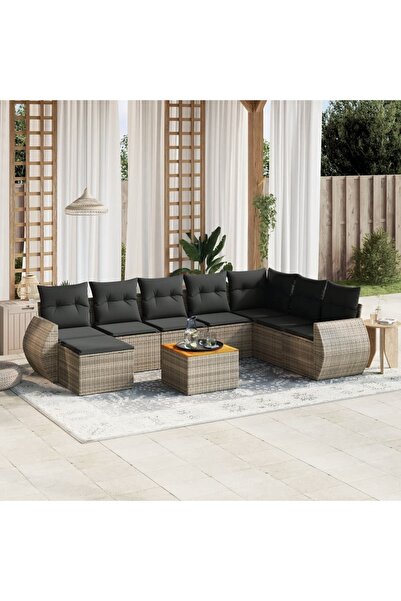 vidaxl Set canapele de gradina, 9 piese, cu perne, gri, poliratan