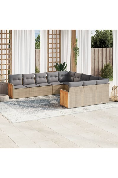 vidaxl Set canapele de gradina cu perne, 11 piese, bej, poliratan