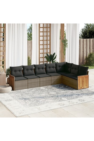 vidaxl Set canapele de gradina, 7 piese, cu perne, gri, poliratan