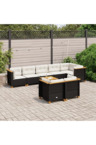 vidaxl Set mobilier de gradina cu perne, 9 piese, negru, poliratan