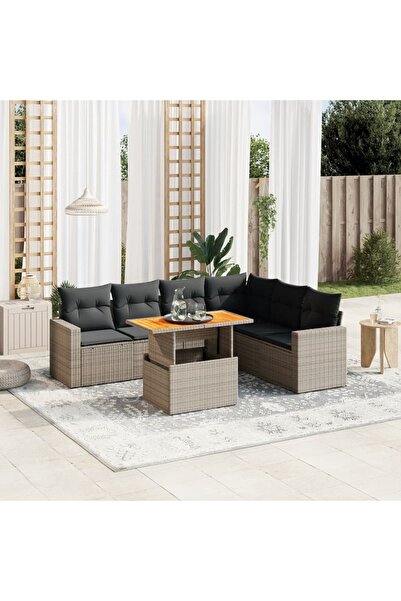 vidaxl Set canapele de gradina, 7 piese, cu perne, gri, poliratan
