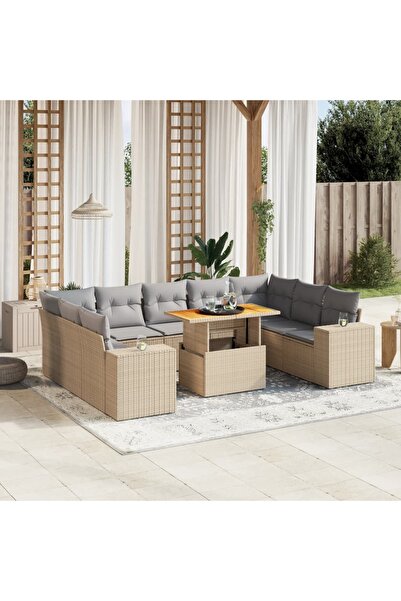 vidaxl Set canapele de gradina cu perne, 10 piese, bej, poliratan
