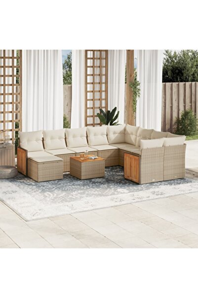 vidaxl Set canapele de gradina cu perne, 11 piese, bej, poliratan