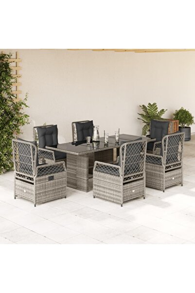 vidaxl Set mobilier de gradina cu perne, 7 piese, gri, poliratan