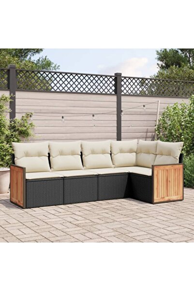 vidaxl Set mobilier de gradina cu perne, 5 piese, negru, poliratan