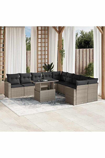 vidaxl Set canapele de gradina cu perne, 11 piese, gri, poliratan