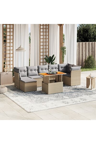 vidaxl Set canapele de gradina, 8 piese, cu perne, bej, poliratan