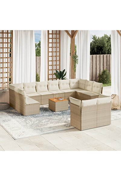 vidaxl Set canapele de gradina, 13 piese, cu perne, bej, poliratan