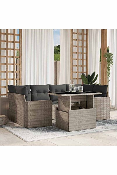 vidaxl Set canapele de gradina cu perne, 7piese gri deschis poliratan