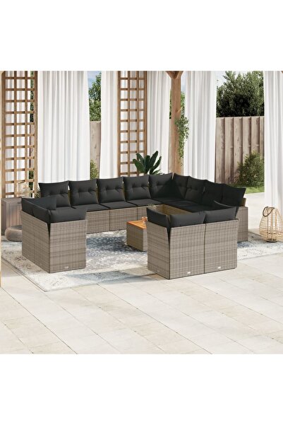 vidaxl Set mobilier de gradina cu perne, 13 piese, gri, poliratan