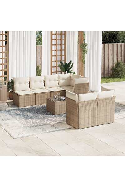vidaxl Set canapele de gradina, 8 piese, cu perne, bej, poliratan