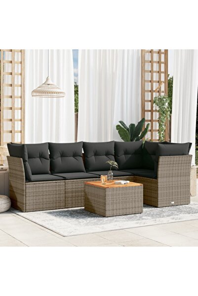 vidaxl Set mobilier gradina cu perne, 6 piese, gri, poliratan