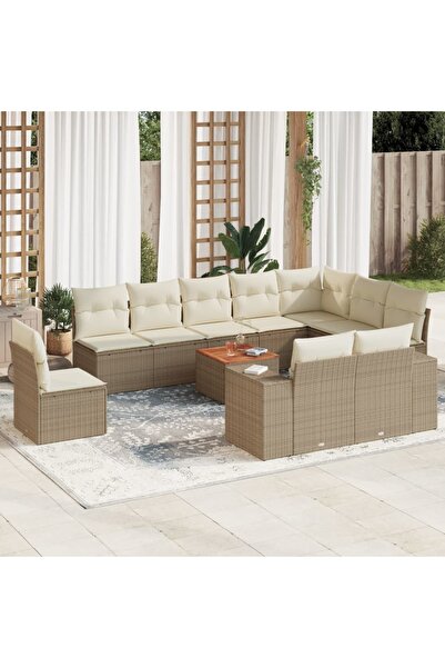 vidaxl Set canapele de gradina cu perne, 11 piese, bej, poliratan