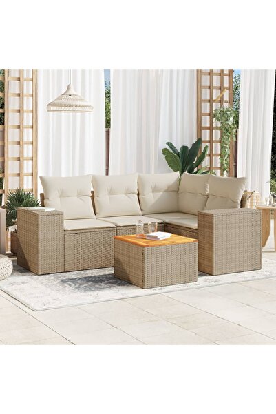 vidaxl Set canapele de gradina cu perne, 5 piese, bej, poliratan