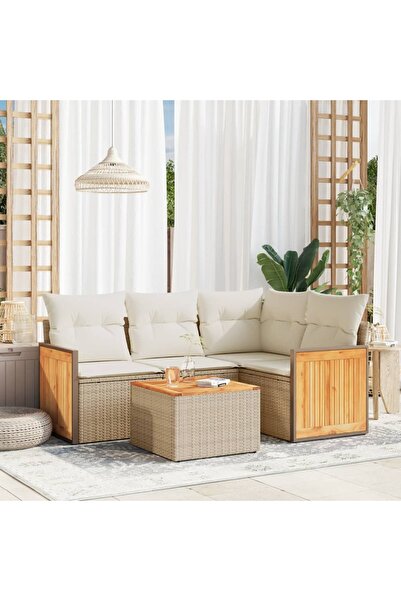 vidaxl Set canapele de gradina cu perne, 5 piese, bej, poliratan