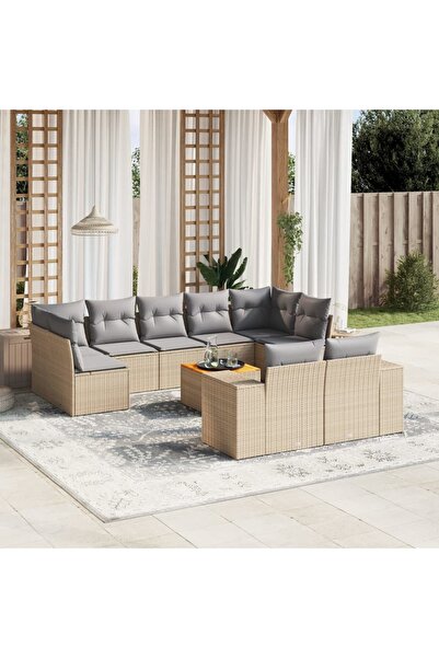 vidaxl Set canapele de gradina cu perne, 10 piese, bej, poliratan