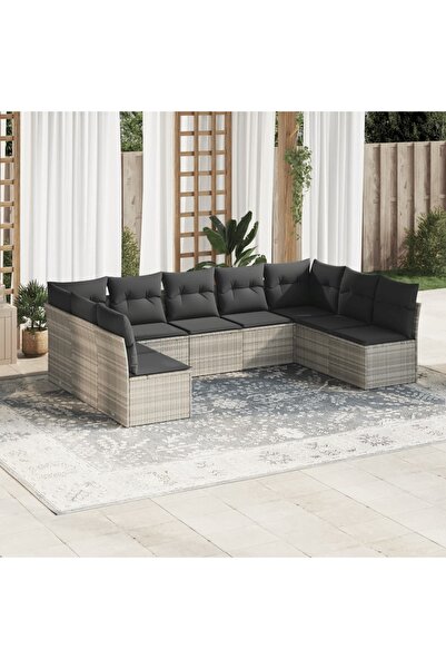 vidaxl Set canapele de gradina cu perne, 9 piese gri deschis poliratan