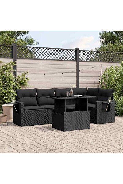 vidaxl Set mobilier de gradina cu perne, 6 piese, negru, poliratan