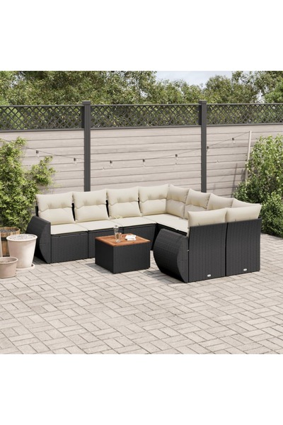 vidaxl Set mobilier de gradina cu perne, 9 piese, negru, poliratan