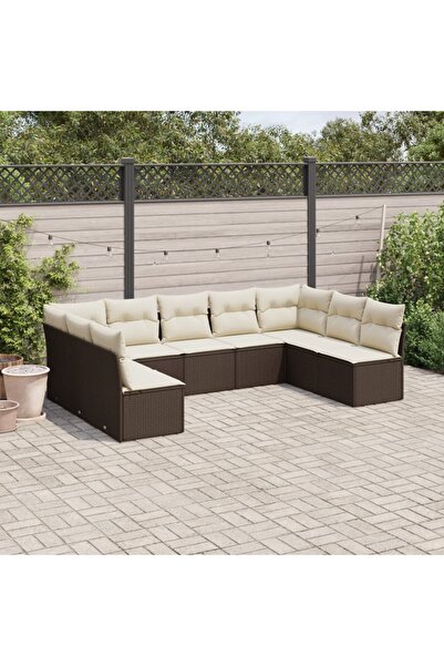 vidaxl Set canapele de gradina cu perne, 9 piese, maro, poliratan