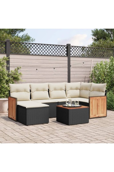vidaxl Set canapele de gradina cu perne, 7 piese, negru, poliratan