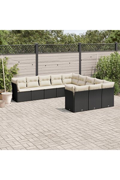vidaxl Set canapele de gradina cu perne, 11 piese, negru, poliratan