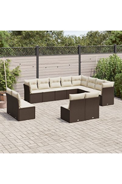 vidaxl Set canapele de gradina cu perne, 12 piese, maro, poliratan