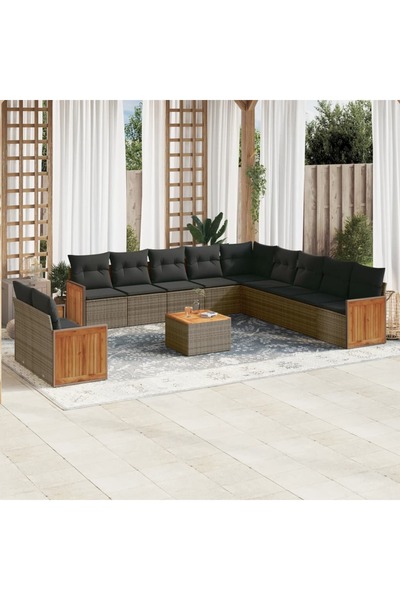 vidaxl Set canapea de gradina cu perne, 12 piese, gri, poliratan