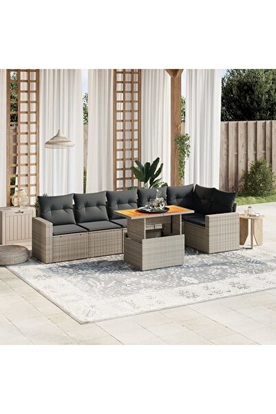 vidaxl Set canapele de gradina, 7 piese, cu perne, gri, poliratan