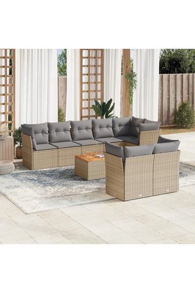 vidaxl Set canapele de gradina, 9 piese, cu perne, bej, poliratan