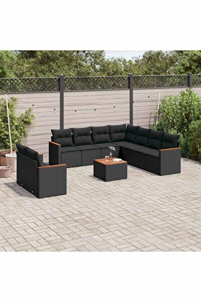 vidaxl Set canapele de gradina cu perne, 10 piese, negru, poliratan