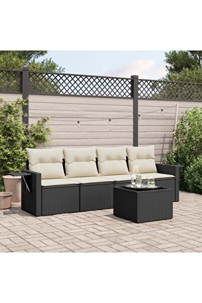 vidaxl Set mobilier de gradina cu perne, 5 piese, negru, poliratan