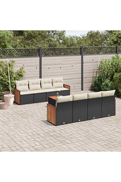 vidaxl Set mobilier de gradina cu perne, 9 piese, negru, poliratan