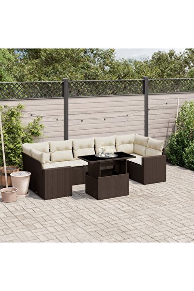 vidaxl Set canapele de gradina cu perne, 8 piese, maro, poliratan