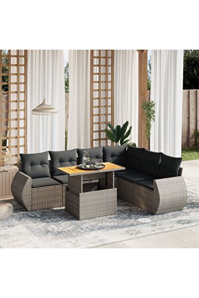 vidaxl Set canapele de gradina, 7 piese, cu perne, gri, poliratan