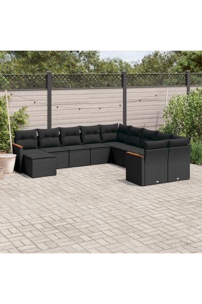 vidaxl Set canapele de gradina cu perne, 11 piese, negru, poliratan