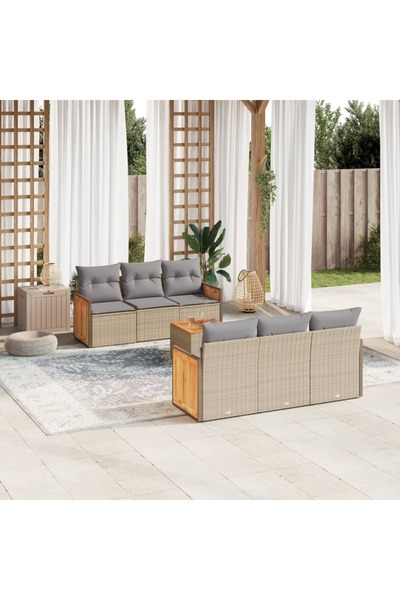 vidaxl Set canapele de gradina, 7 piese, cu perne, bej, poliratan