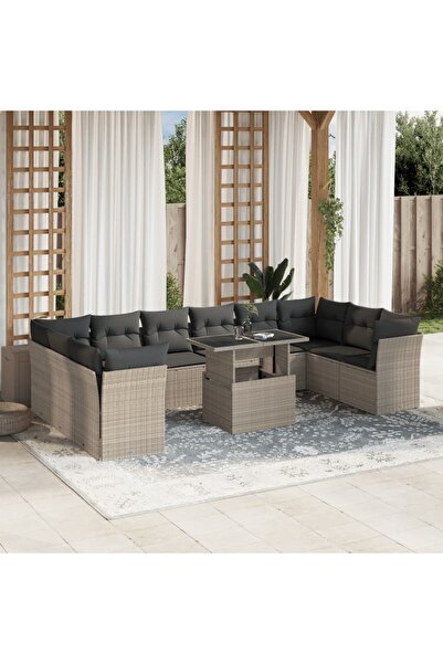 vidaxl Set canapele de gradina cu perne, 11 piese, gri, poliratan