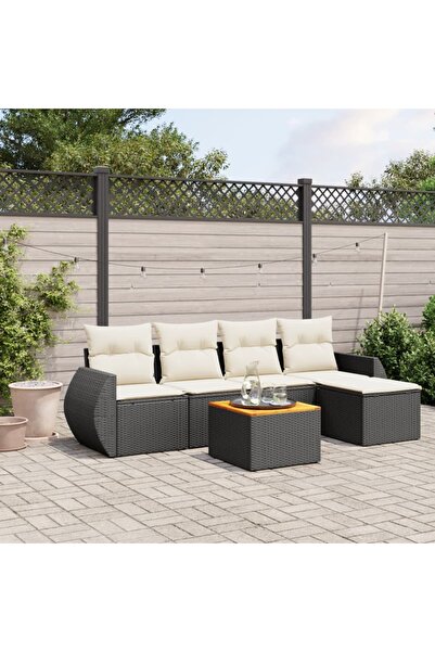 vidaxl Set mobilier de gradina cu perne, 6 piese, negru, poliratan