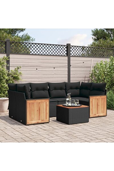 vidaxl Set canapele de gradina cu perne, 7 piese, negru, poliratan